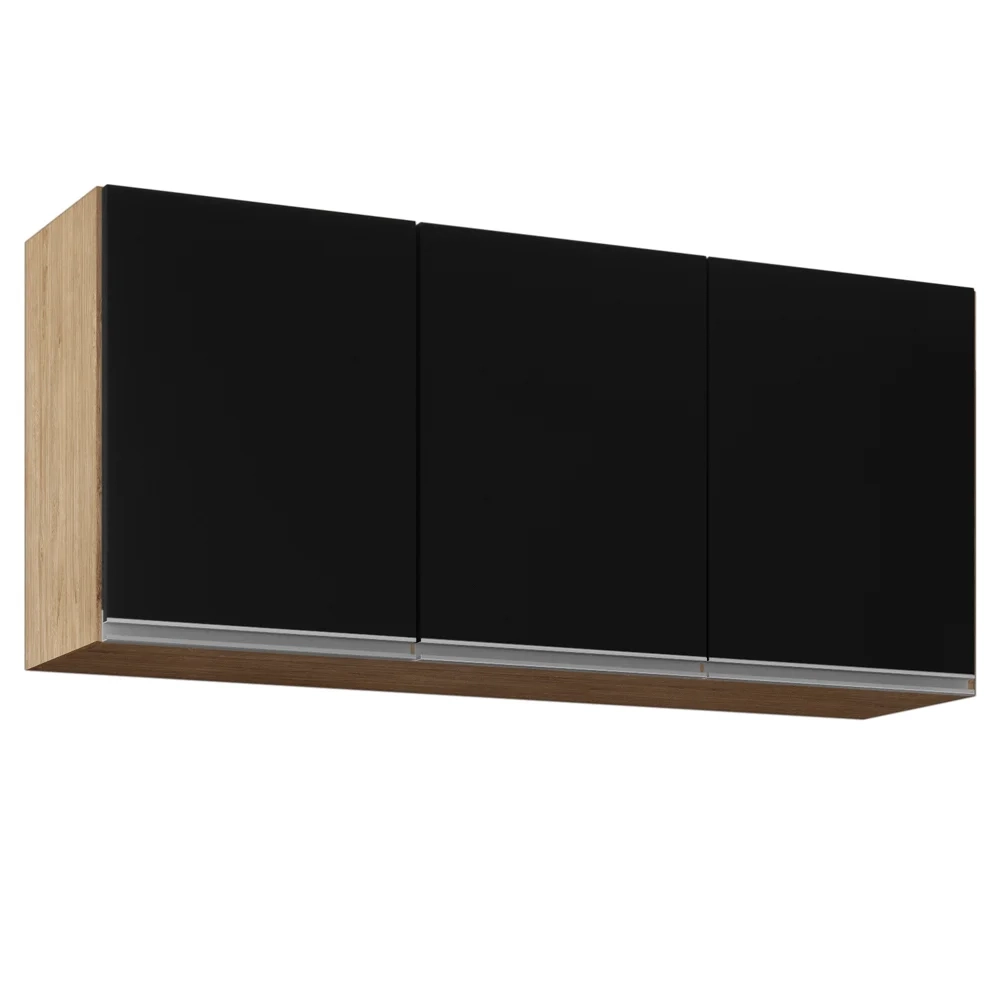 Armário de Cozinha Aéreo 120cm 3 Portas Virgínia Castanho/Preto - Lumil