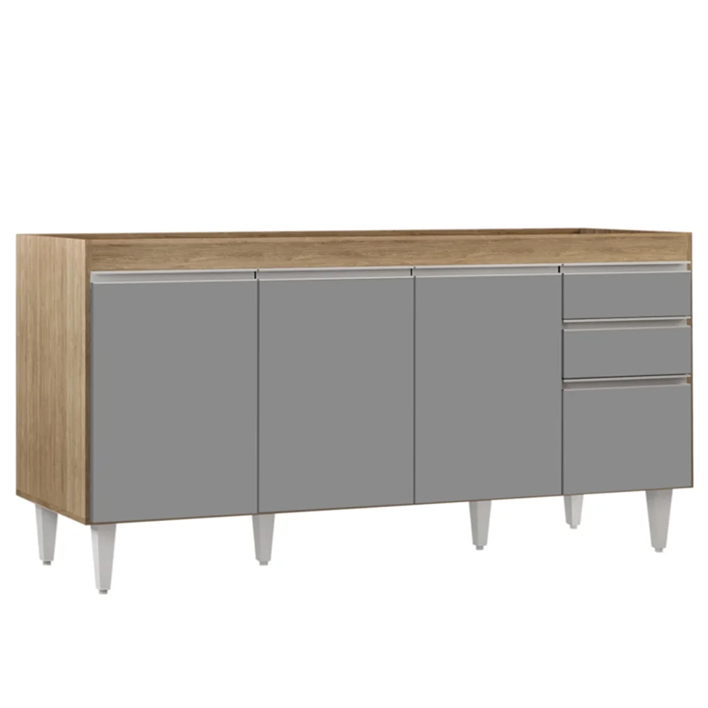 Balcão Gabinete 160cm Sem Tampo 4 Portas 2 Gavetas Arkansas Castanho/Cinza - Lumil Móveis