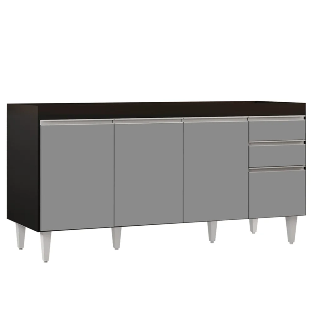 Balcão Gabinete 160cm Sem Tampo 4 Portas 2 Gavetas Arkansas Preto/Cinza - Lumil Móveis