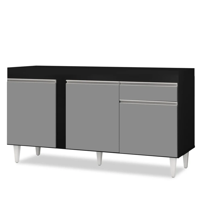 Balcão Gabinete Para Pia 150cm Sem Tampo 3 Portas 1 Gaveta Dakota Preto/Cinza - Lumil Móveis