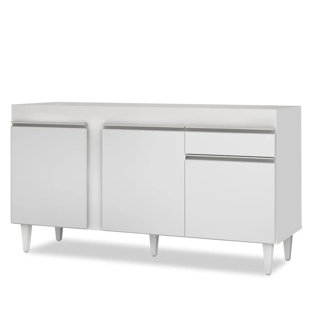 Balcão Gabinete Para Pia 150cm Sem Tampo 3 Portas 1 Gaveta Dakota Branco - Lumil Móveis