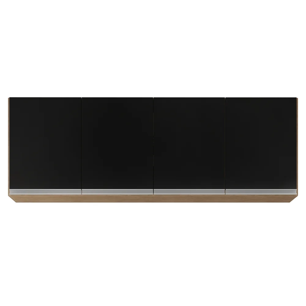 Armário de Cozinha Aéreo 160cm 4 Portas Nevada Castanho/Preto - Lumil