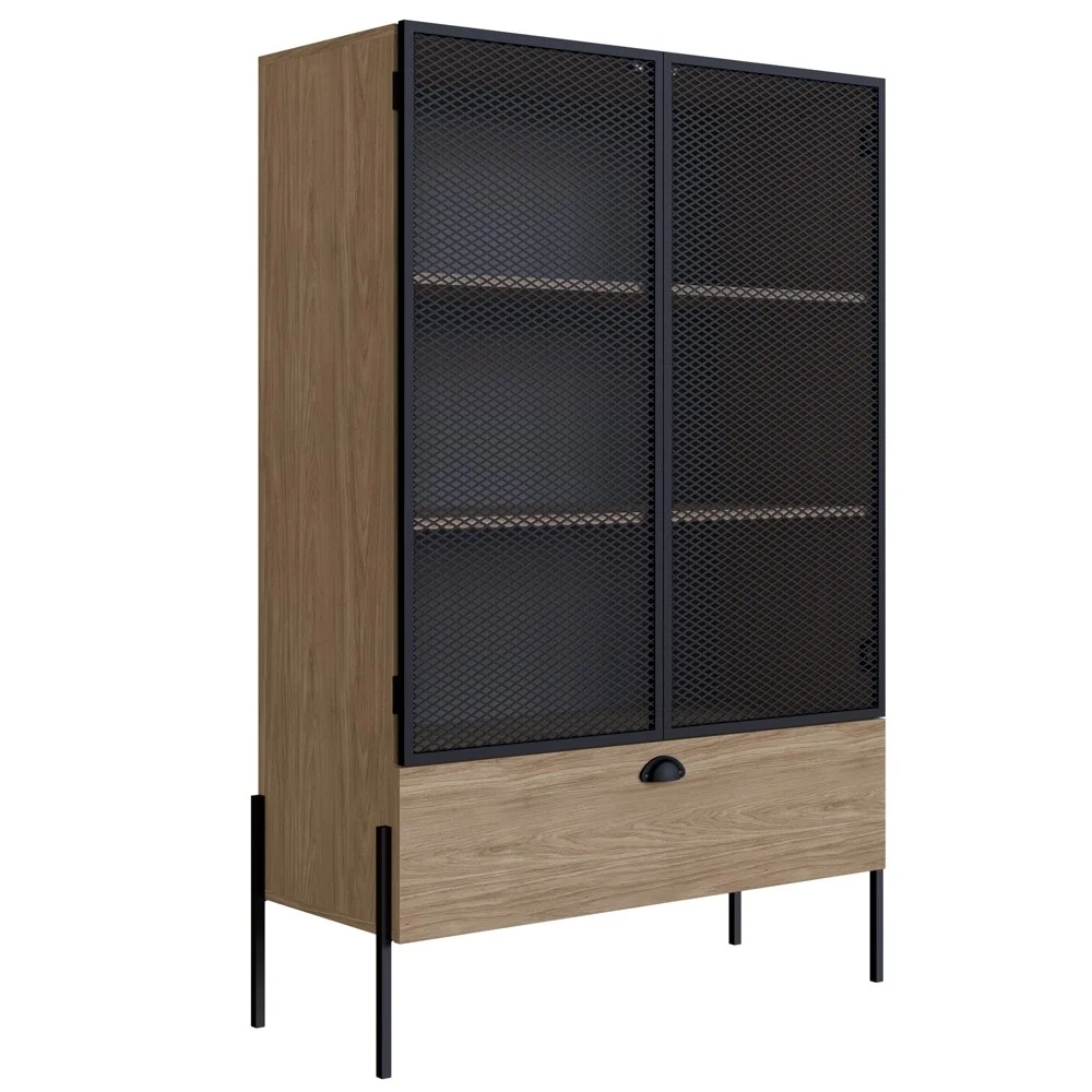 Cristaleira 2 Portas 1 Gaveta Pés Metálicos York Hanover/Preto - Artesano