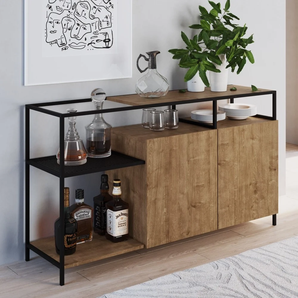 Buffet Para Sala de Jantar 2 Portas Pés Metálicos Dinâmico Vermont/Preto - Artesano