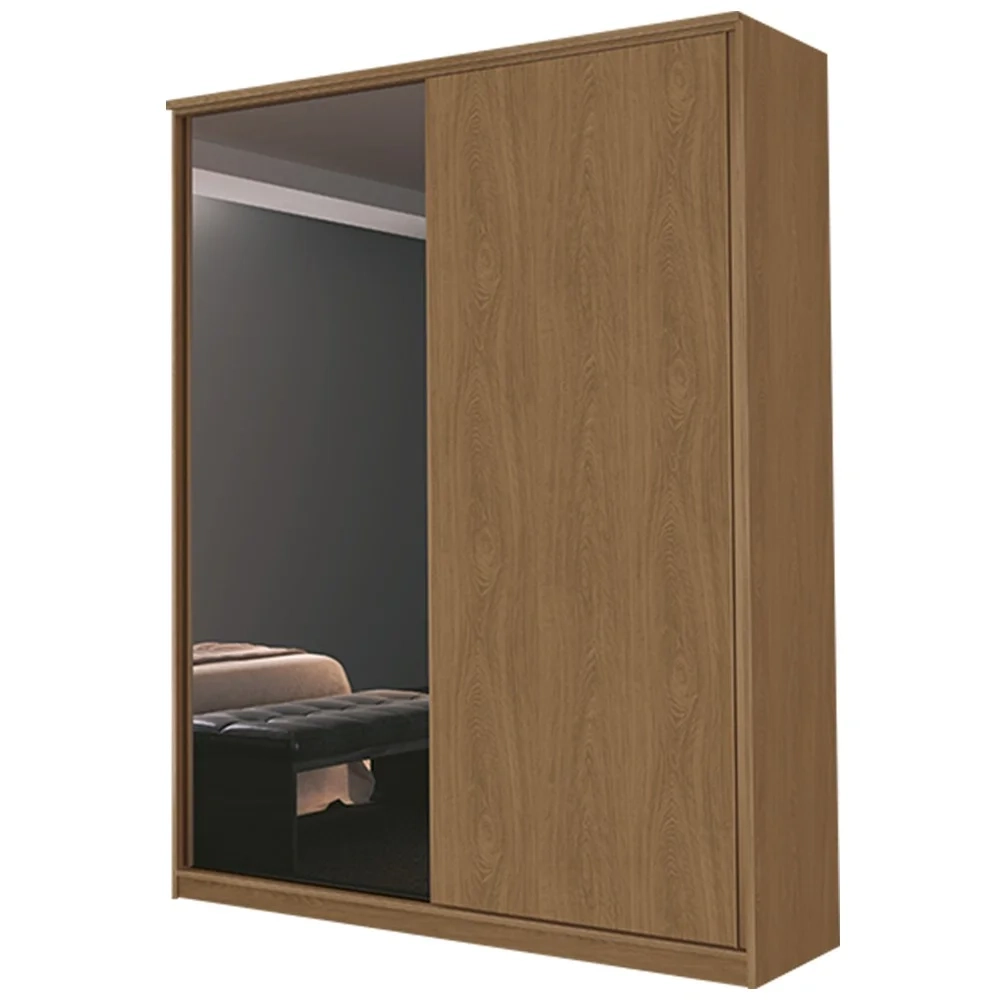 Guarda Roupa 2 Portas Deslizante 1 Com Espelho 3 Gavetas Spazio Freijó - Mpozenato