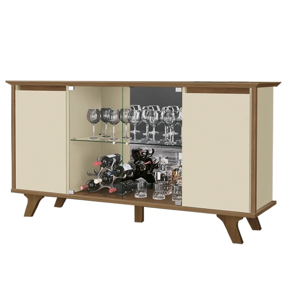 Balcão Buffet 4 Portas 3 Prateleiras Requinte F08 Freijó/Off White - Mpozenato