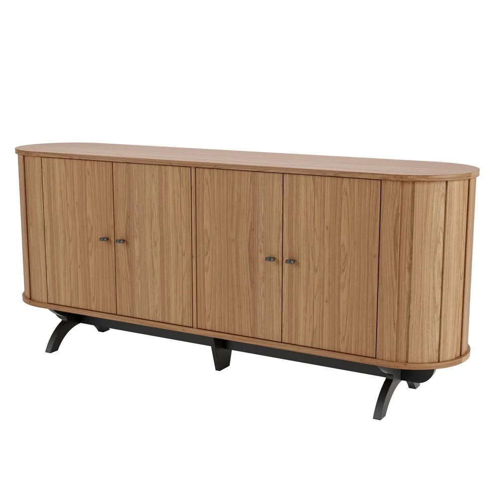 Balcão Buffet Pés Retrô 180cm 4 Portas Miles D01 Freijó/Preto Fosco - Mpozenato