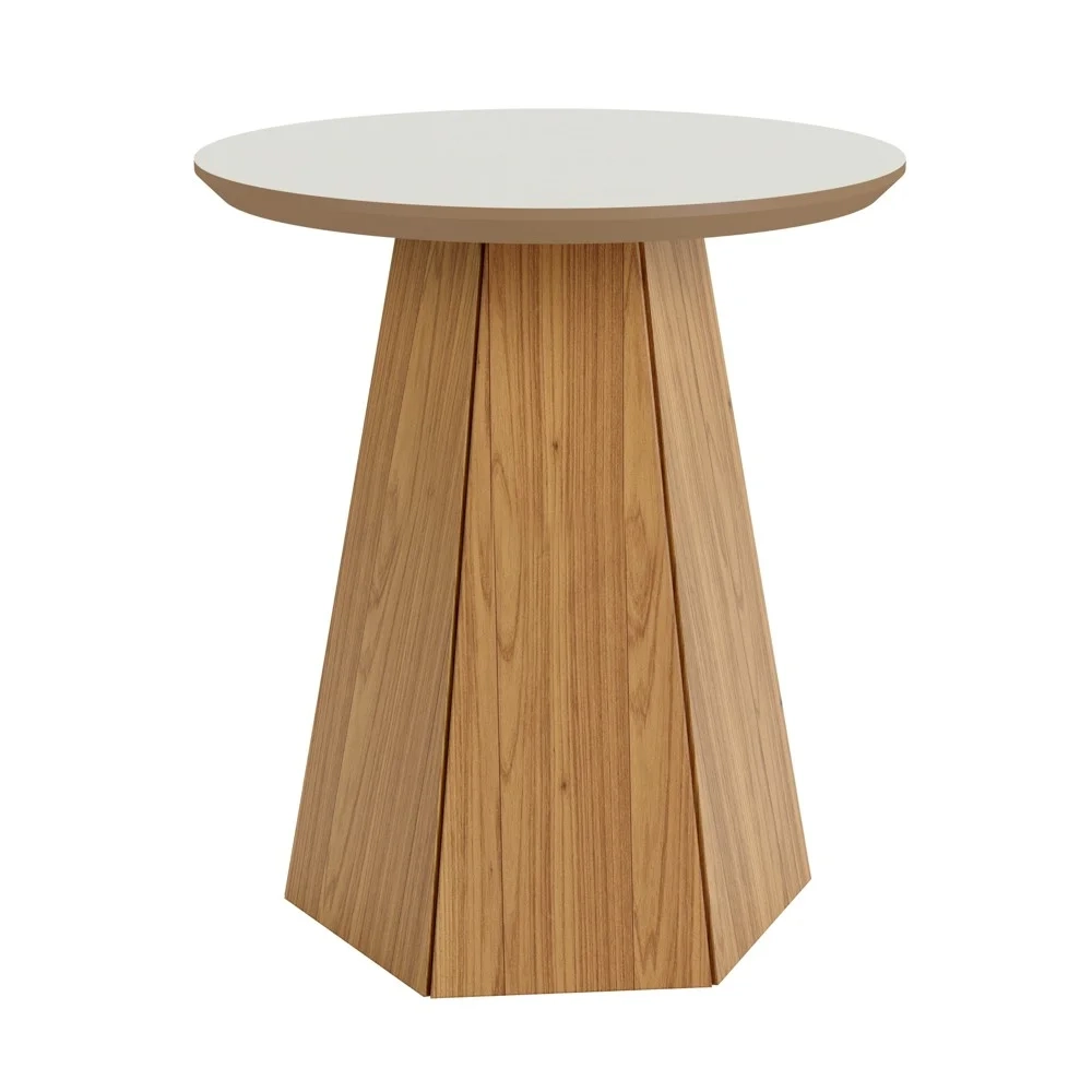 Mesa de Apoio Base Hexagonal West D01 Off White/Freijó - Mpozenato