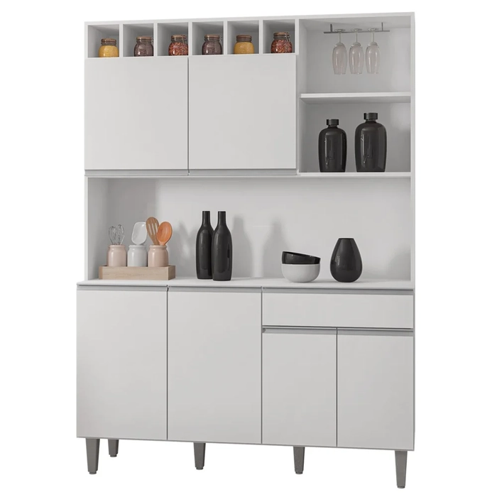 Kit Cozinha Compacta 130cm Com 6 Portas e 1 Gaveta Alice Branco - AJL Móveis
