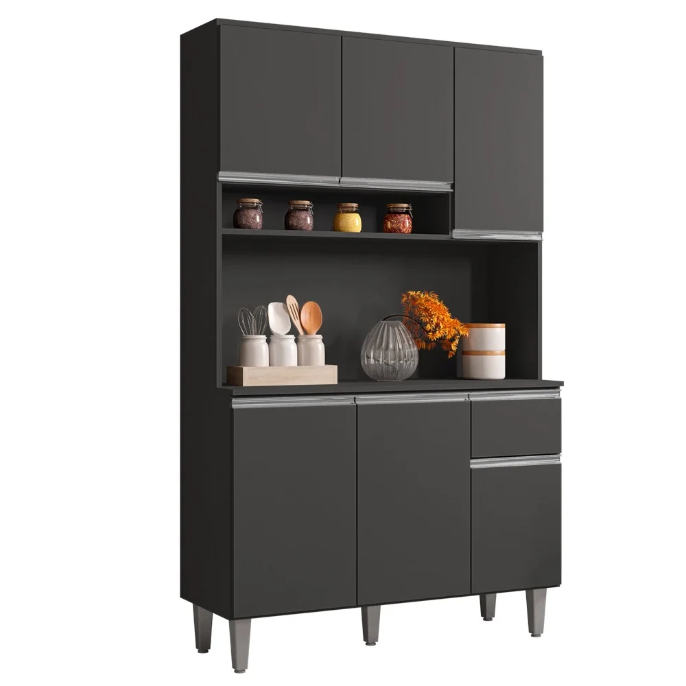 Kit Cozinha Compacta 105cm Com 6 Portas 1 Gaveta Márcia Cinza Escuro - AJL Móveis