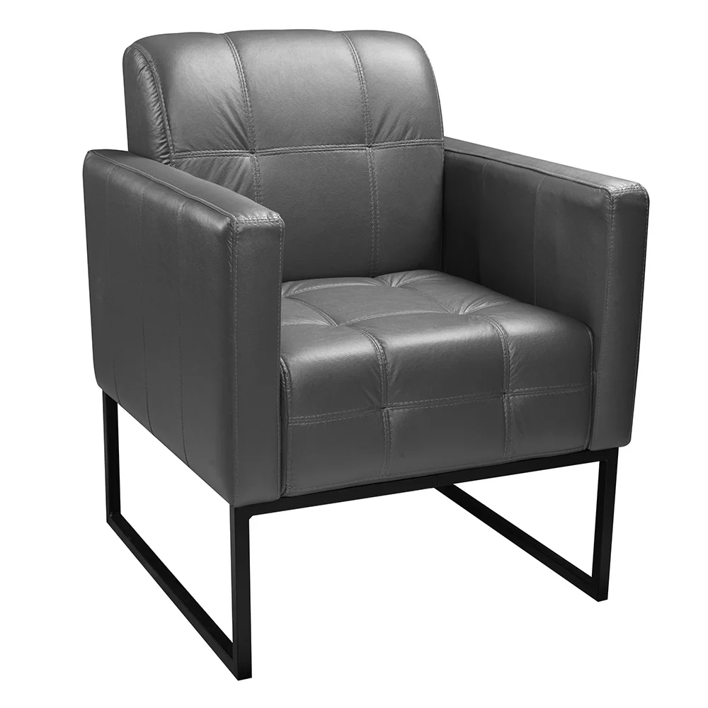 Poltrona Decorativa Base Metal Bia Couro Cinza - Scala Decor