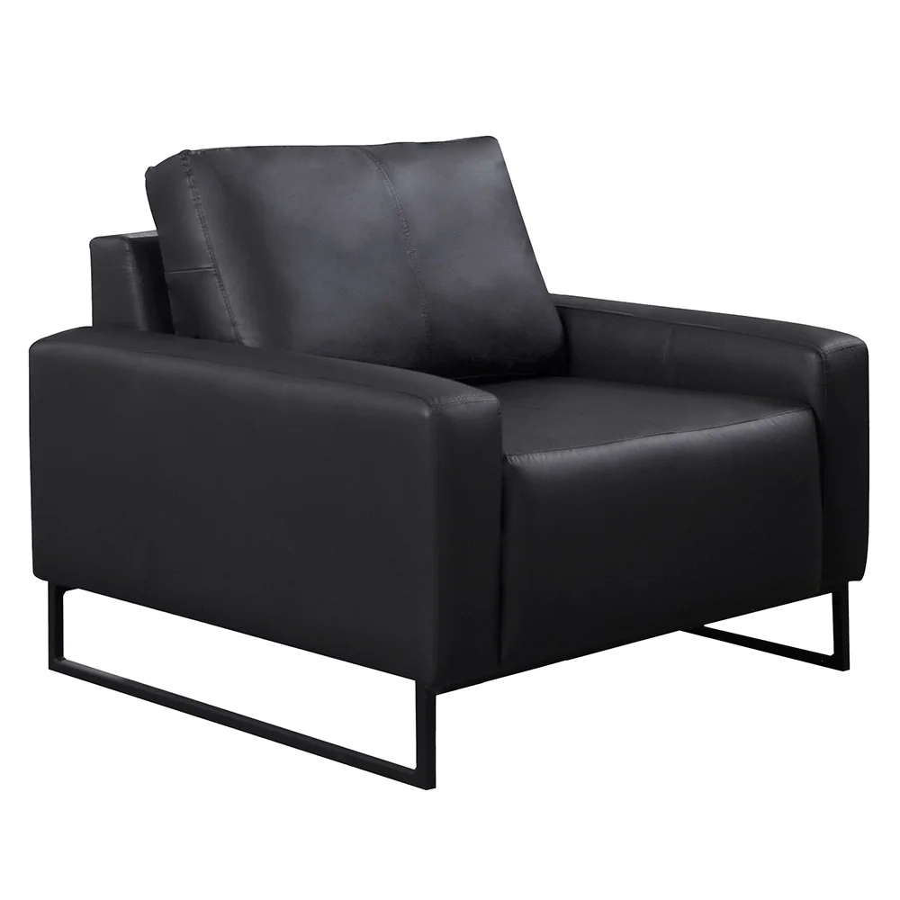 Poltrona Decorativa Base Metal Dallas Couro Preto - Scala Decor