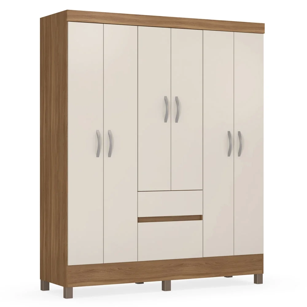 Guarda Roupa Casal 6 Portas 2 Gavetas Flash II D02 Amendola/Off White - Mpozenato