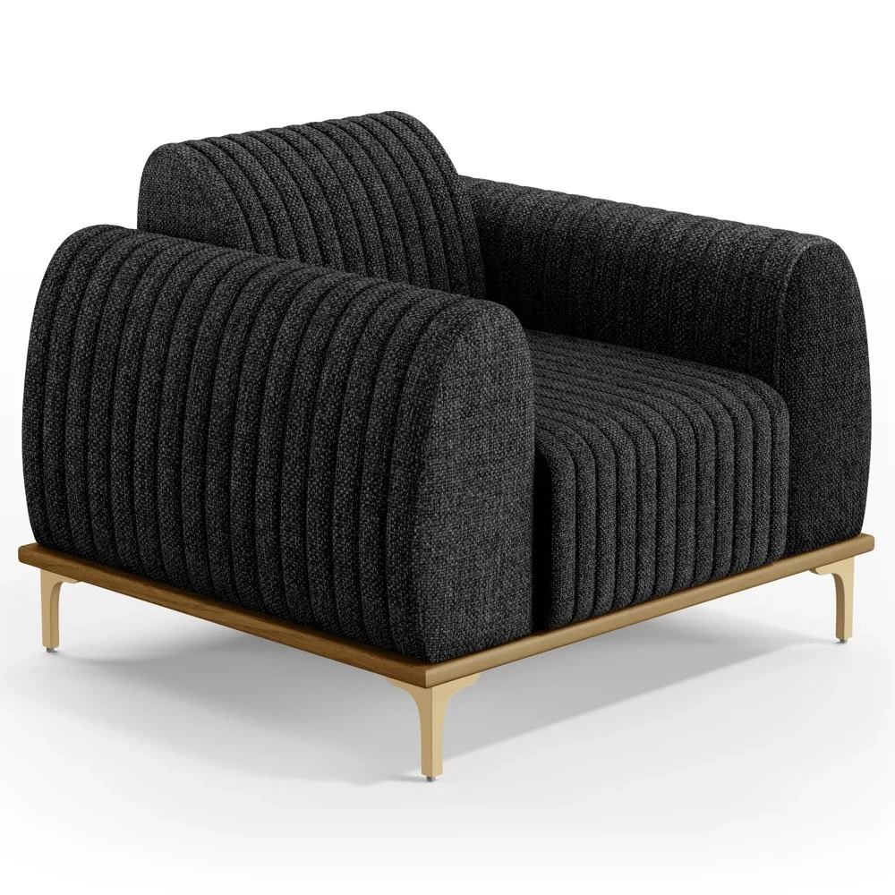 Poltrona Decorativa Base Gold Molino D06 Linho D-465 Chumbo  - Mpozenato