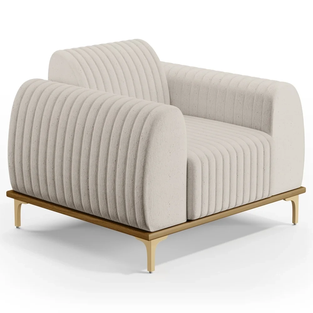 Poltrona Decorativa Base Gold Molino D06 Linho C-367 Cru - Mpozenato