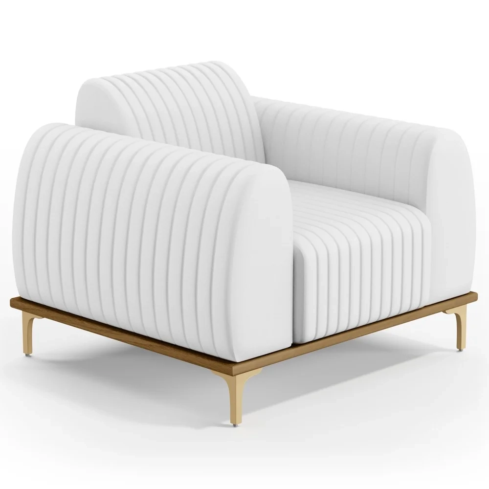 Poltrona Decorativa Base Gold Molino D06 PU C-12 Branco - Mpozenato