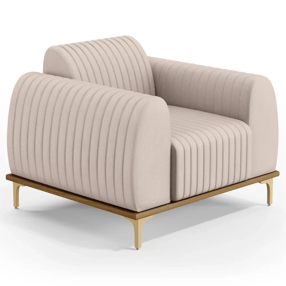 Poltrona Decorativa Base Gold Molino D06 Veludo C-309 Bege - Mpozenato