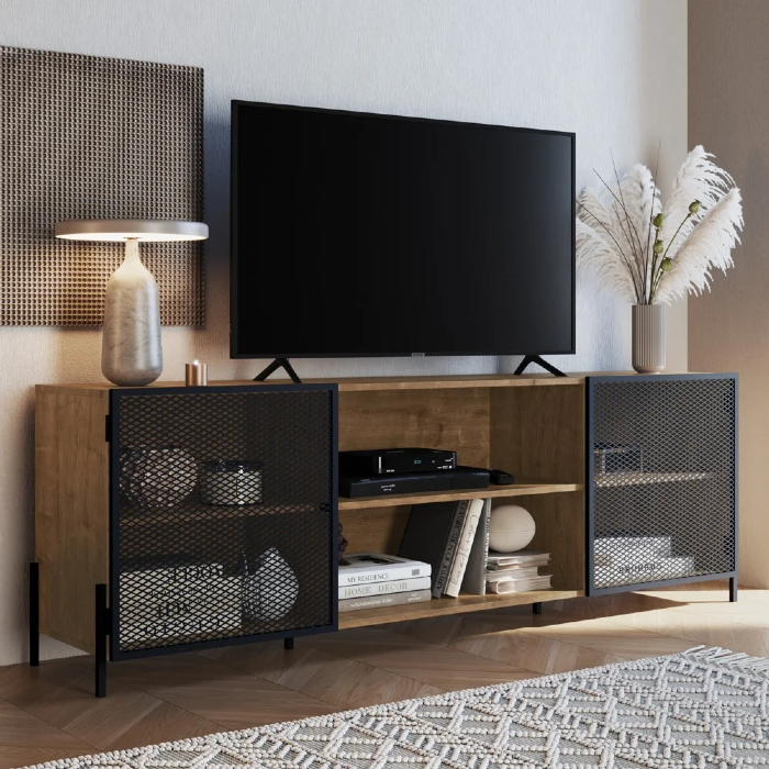 Rack Para TV Até 70 Pol. 2 Portas Pés Metálicos York Vermont/Preto - Artesano