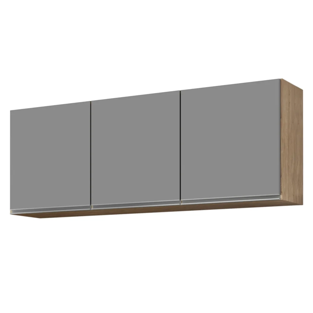 Armário Aéreo de Cozinha 150cm 3 Portas Argélia Castanho/Cinza - Lumil Móveis