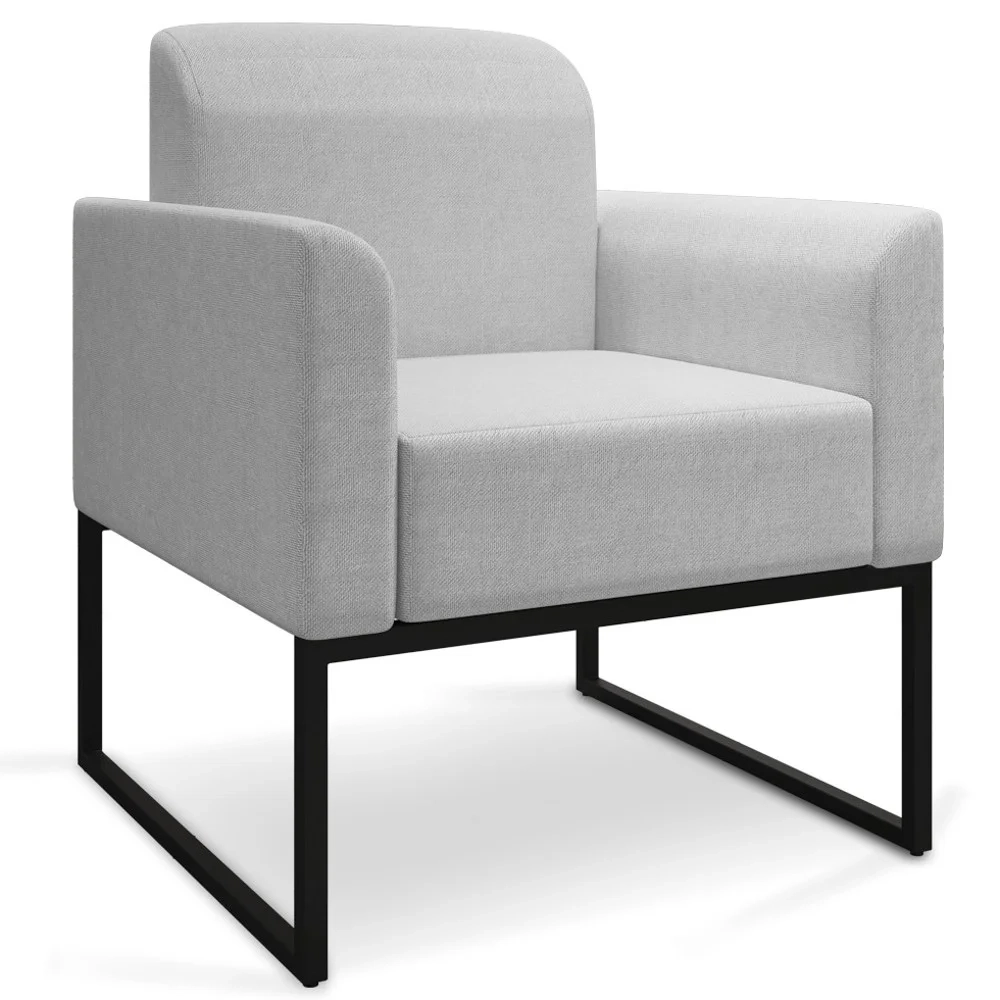 Poltrona Decorativa Base Industrial Preto Maressa A05 Linho Cinza Claro - Ibiza