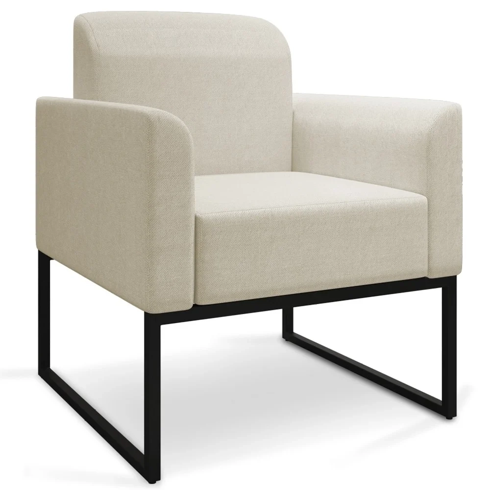 Poltrona Decorativa Base Industrial Preto Maressa A19 Linho Grosso Bege - Ibiza