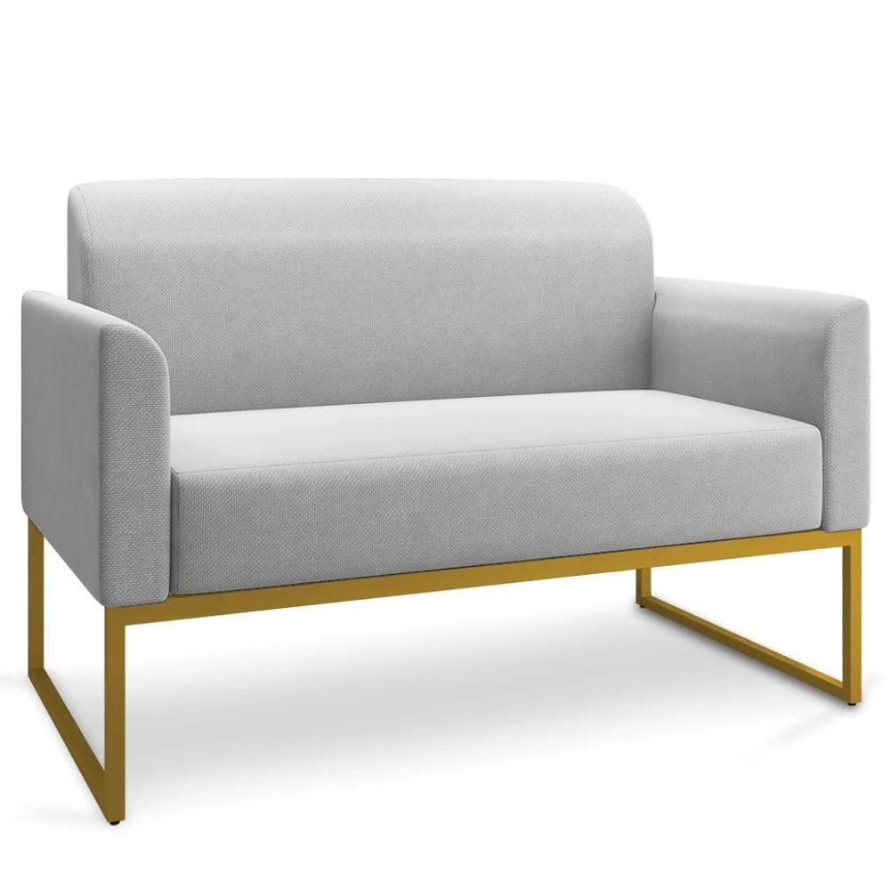 Poltrona Namoradeira 2 Lugares Base Industrial Dourada Maressa A05 Linho Cinza Claro - Ibiza