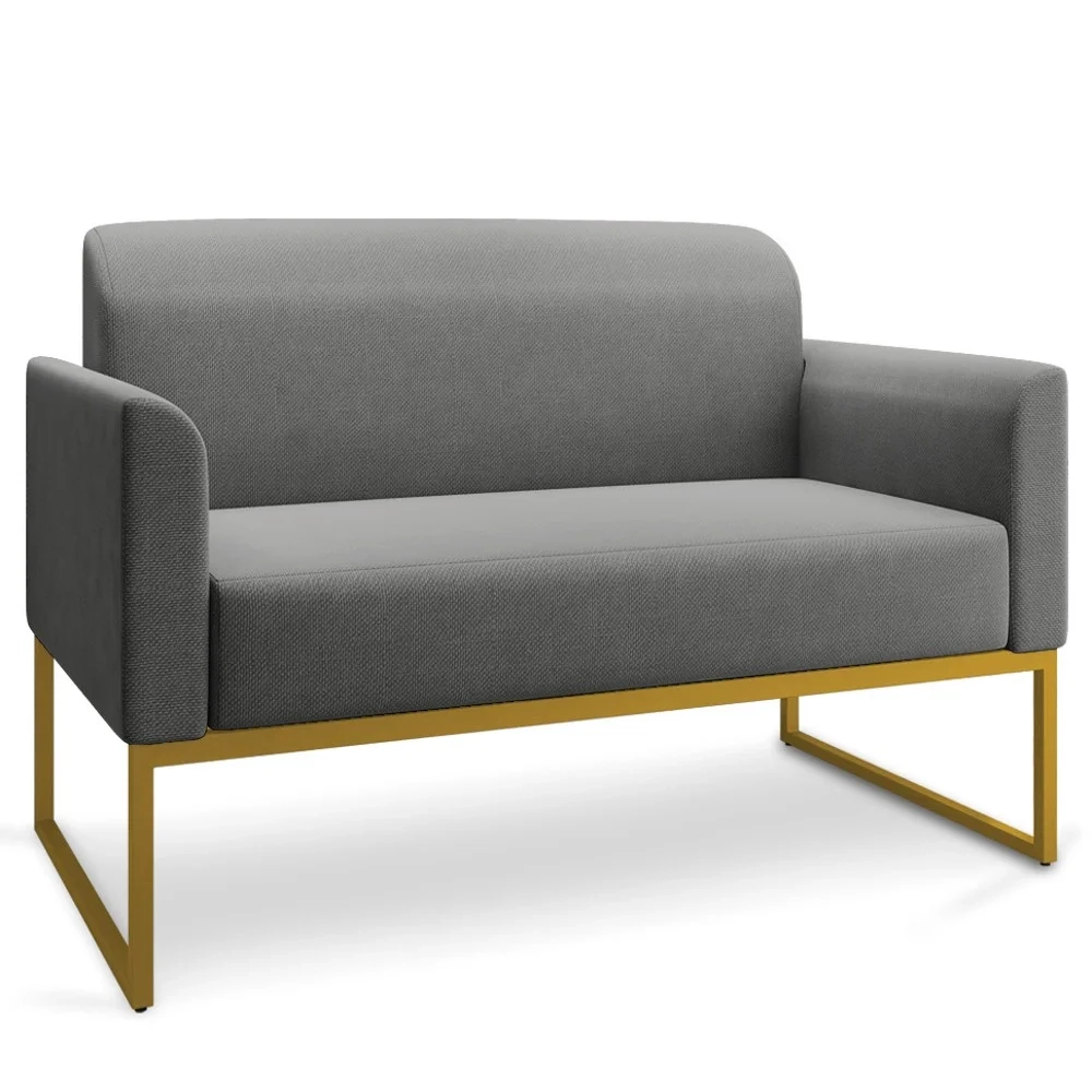 Poltrona Namoradeira 2 Lugares Base Industrial Dourada Maressa A26 Linho Grafite - Ibiza