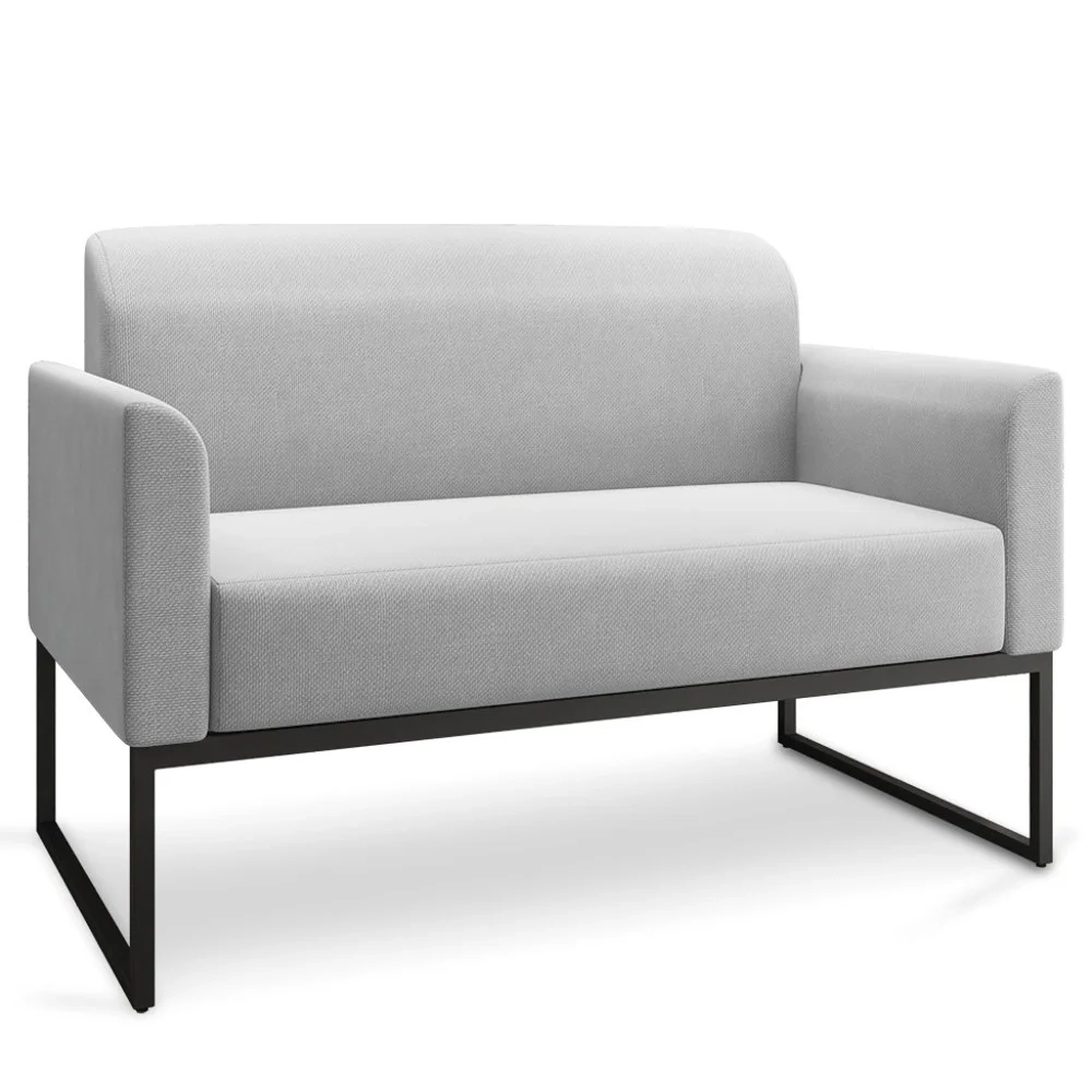 Poltrona Namoradeira 2 Lugares Base Industrial Preta Maressa A05 Linho Cinza Claro - Ibiza