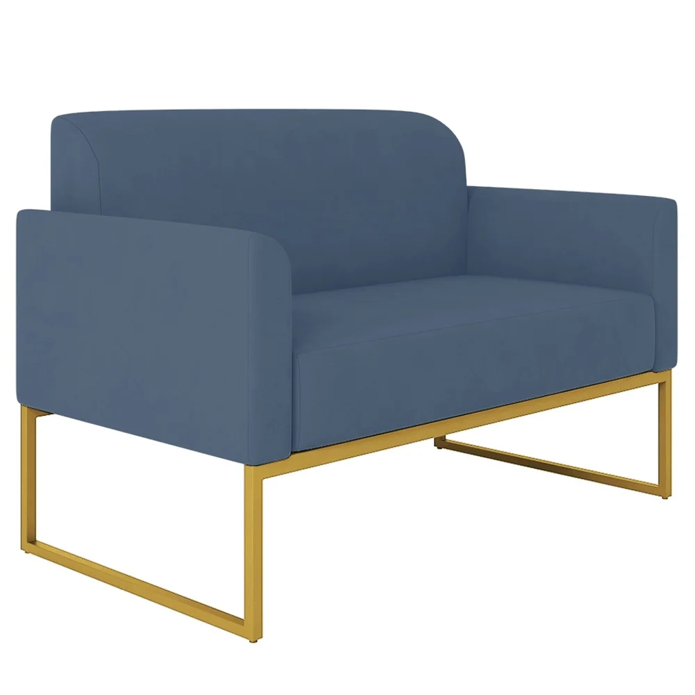Poltrona Namoradeira 2 Lugares Base Industrial Dourada Maressa S04 Suede Azul Marinho - Ibiza