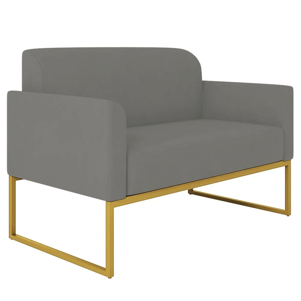 Poltrona Namoradeira 2 Lugares Base Industrial Dourada Maressa S08 Suede Grafite - Ibiza