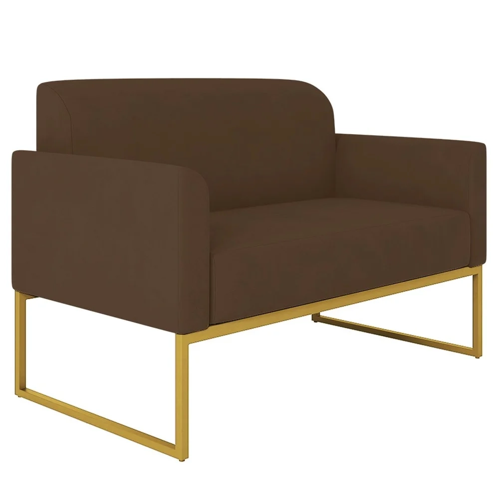 Poltrona Namoradeira 2 Lugares Base Industrial Dourada Maressa S06 Suede Marrom - Ibiza
