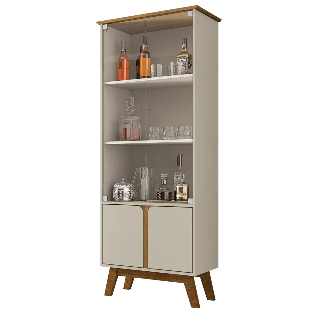 Cristaleira 4 Portas Pés de Madeira Madri Off White/Cinamomo - Bechara