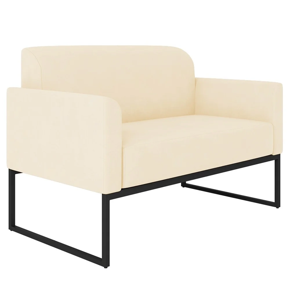 Poltrona Namoradeira 2 Lugares Base Industrial Preta Maressa S03 Suede Bege - Ibiza