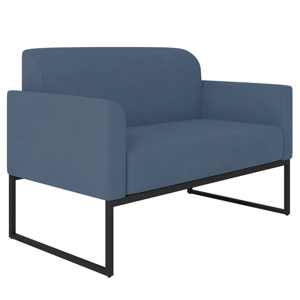 Poltrona Namoradeira 2 Lugares Base Industrial Preta Maressa S04 Suede Azul Marinho - Ibiza