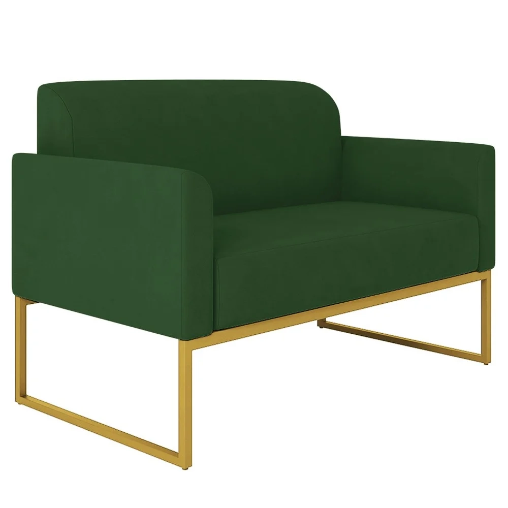 Poltrona Namoradeira 2 Lugares Base Industrial Dourada Maressa S23 Suede Verde - Ibiza