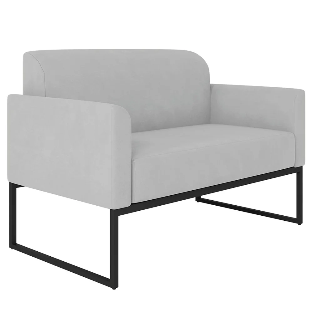 Poltrona Namoradeira 2 Lugares Base Industrial Preta Maressa S10 Suede Cinza - Ibiza