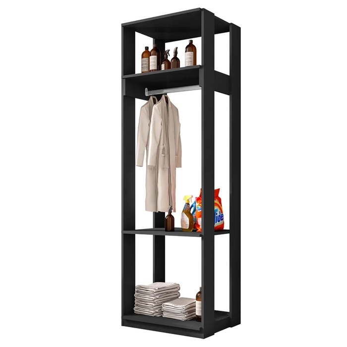 Módulo Guarda Roupa Closet Com Prateleiras Titan Preto Velluto - Móveis Leão