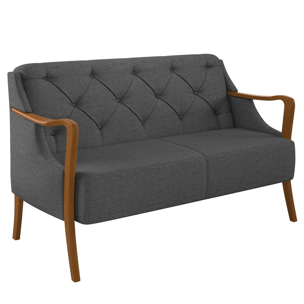 Poltrona Namoradeira 2 Lugares 135cm Capitonê Lapa Z32 Linho Cinza Escuro - Mpozenato