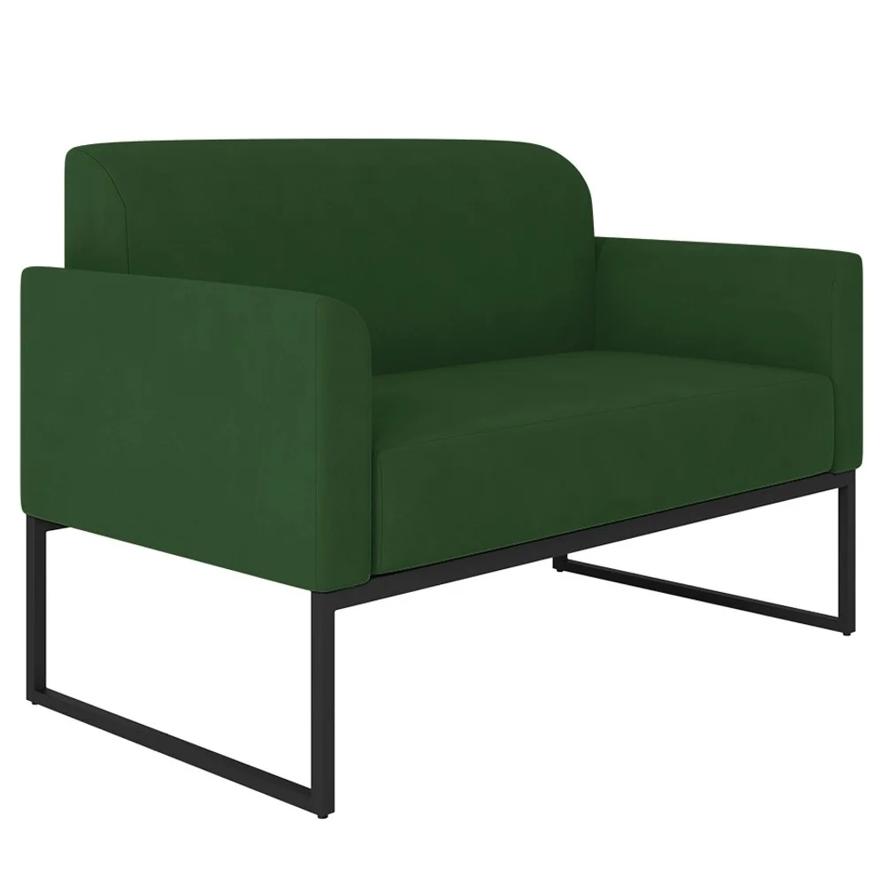 Poltrona Namoradeira 2 Lugares Base Industrial Preta Maressa S23 Suede Verde - Ibiza