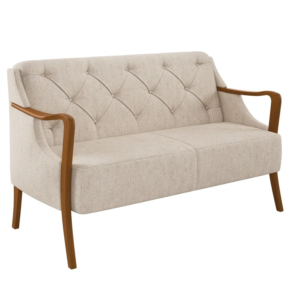 Poltrona Namoradeira 2 Lugares 135cm Capitonê Lapa Z32 Linho Cru Liso - Mpozenato