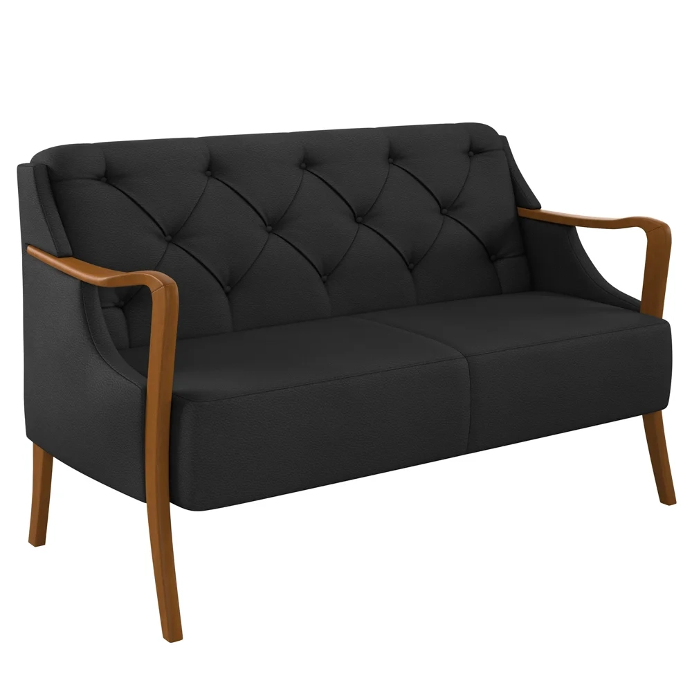 Poltrona Namoradeira 2 Lugares 135cm Capitonê Lapa Z32 PU Preto - Mpozenato