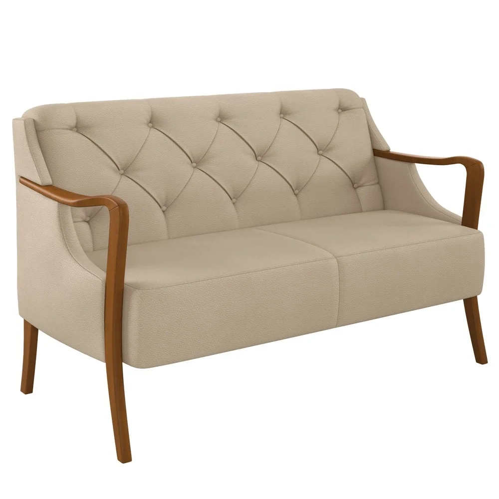 Poltrona Namoradeira 2 Lugares 135cm Capitonê Lapa Z32 PU Bege - Mpozenato