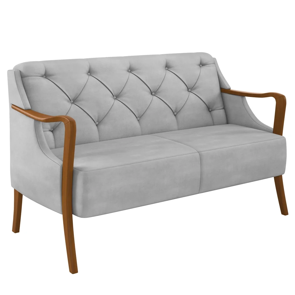 Poltrona Namoradeira 2 Lugares 135cm Capitonê Lapa Z32 Veludo Cinza - Mpozenato