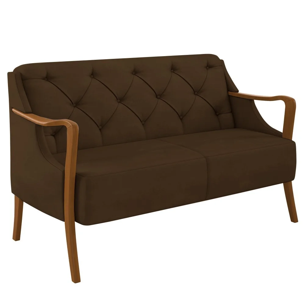 Poltrona Namoradeira 2 Lugares 135cm Capitonê Lapa Z32 Veludo Marrom - Mpozenato