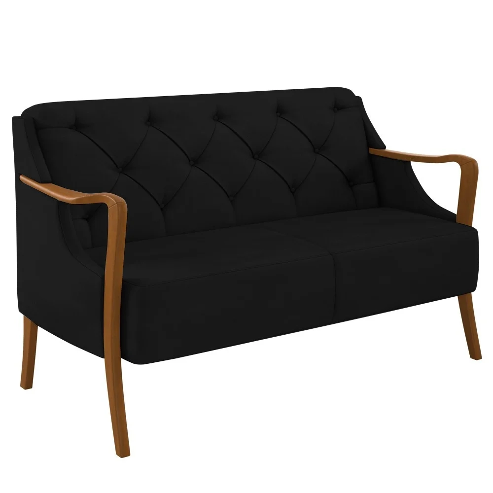 Poltrona Namoradeira 2 Lugares 135cm Capitonê Lapa Z32 Veludo Preto - Mpozenato