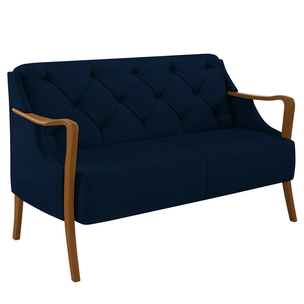 Poltrona Namoradeira 2 Lugares 135cm Capitonê Lapa Z32 Veludo Azul Marinho - Mpozenato