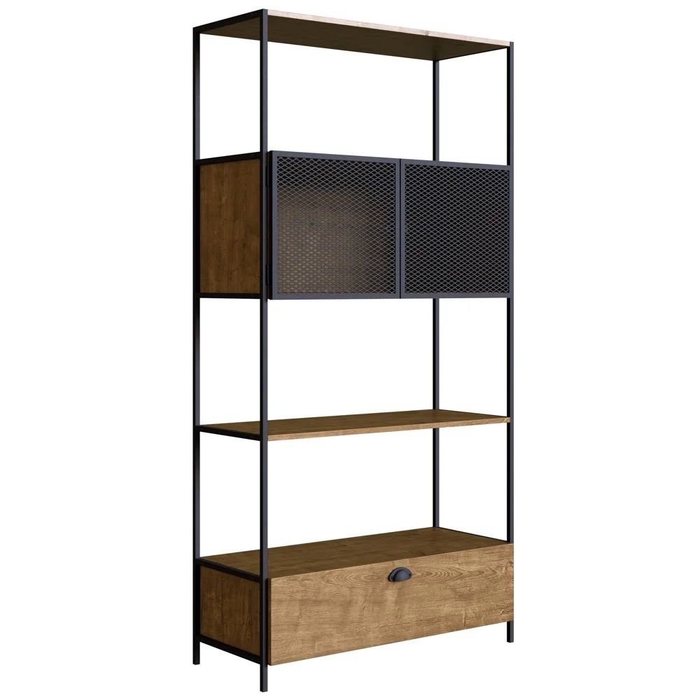 Estante Livreiro 2 Portas 1 Gaveta Estilo Industrial York Vermont/Preto - Artesano