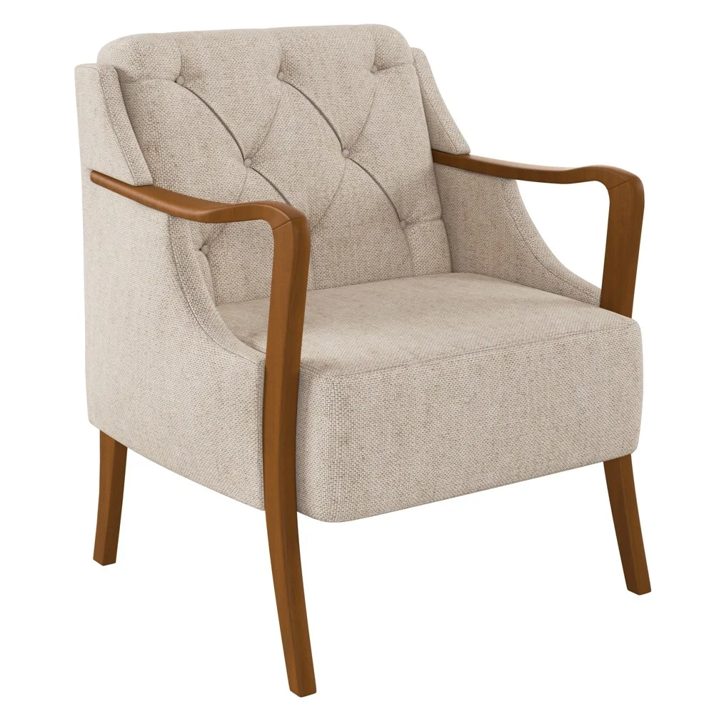 Poltrona Decorativa para Sala de Estar Capitonê Lapa Z32 Linho Cru Liso - Mpozenato