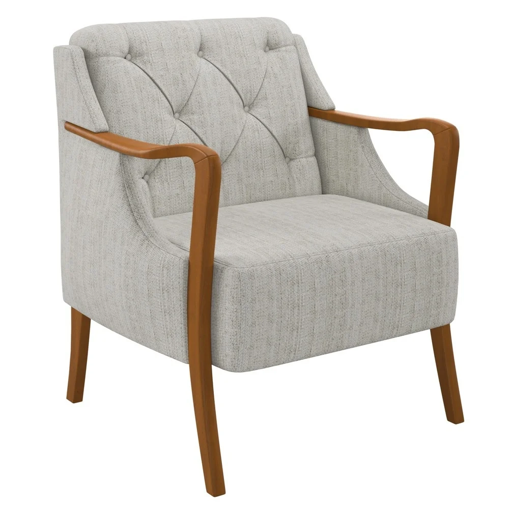 Poltrona Decorativa para Sala de Estar Capitonê Lapa Z32 Linho Cru - Mpozenato