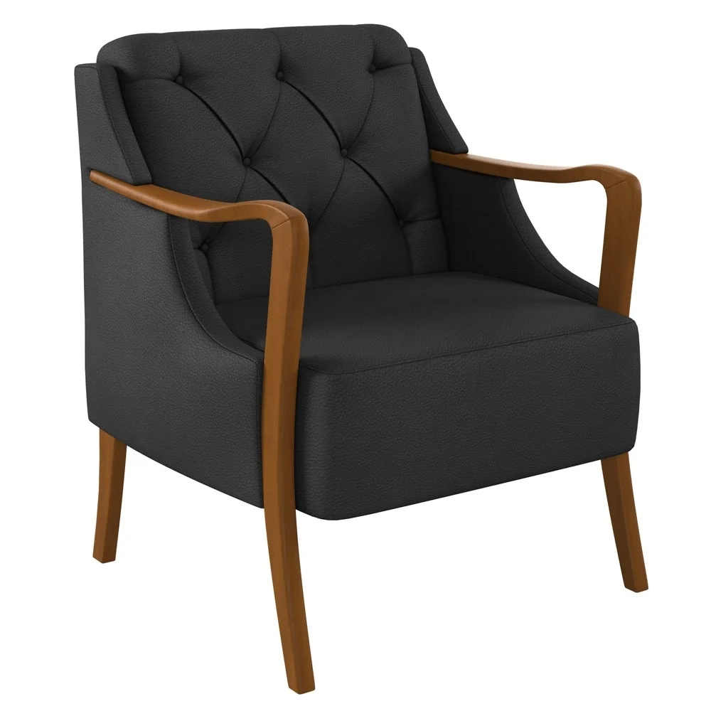 Poltrona Decorativa para Sala de Estar Capitonê Lapa Z32 PU Preto - Mpozenato